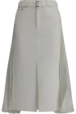 SACAI Spódnice, Kobieta, Biały, S, Jeansyowa Spódnica Plisowana Midi