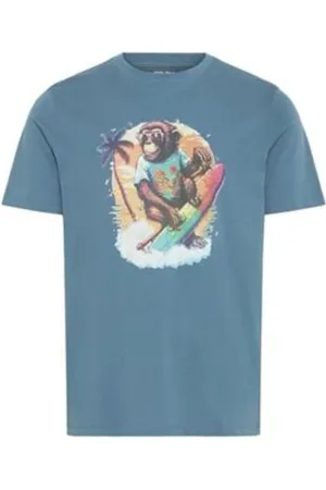 Blend Koszulki, Mężczyzna, Niebieski, L, Len, Męski T-shirt z nadrukiem