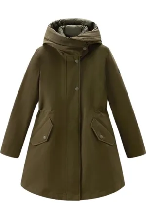Woolrich Płaszcze, Kobieta, Zielony, S, Zielony płaszcz z kapturem i odpinaną kurtką wewnętrzną