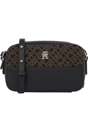 Tommy Hilfiger Torebki, Kobieta, Czarny, ONE SIZE, Poliester, Czarna torebka listonoszka z żakardowym wzorem