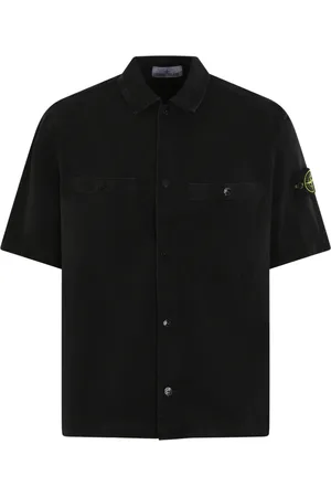 Stone Island Koszule, Mężczyzna, Czarny, M, Bawełna, Koszula męska z krótkim rękawem typu overshirt