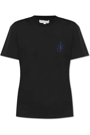 J.W.Anderson Koszulki, Kobieta, Czarny, M, Bawełna, Bawełniana koszulka z krótkim rękawem i haftowanym logo
