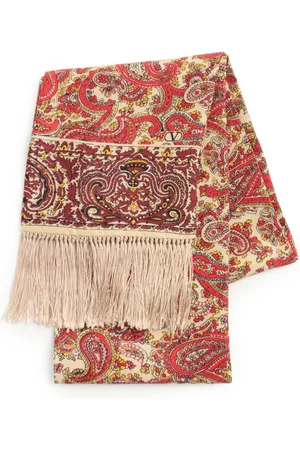 VALENTINO GARAVANI Akcesoria, Mężczyzna, Czerwony, ONE SIZE, Len, Jedwabny szal z frędzlami w paisley