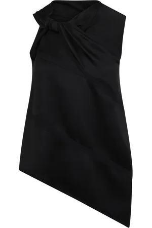 Jil Sander Koszulki, Kobieta, Czarny, S, Satyna, Satynowy top z asymetrycznym kołnierzem