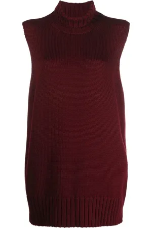 Jil Sander Swetry, Kobieta, Czerwony, S, Wełna, Wełniana Kamizelka z Golfem