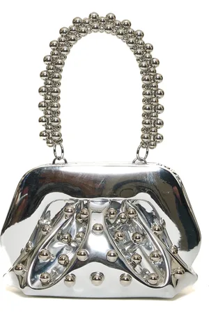 THEMOIRÈ Torebki, Kobieta, Szary, ONE SIZE, Srebrna studded clutch z rączką kulą