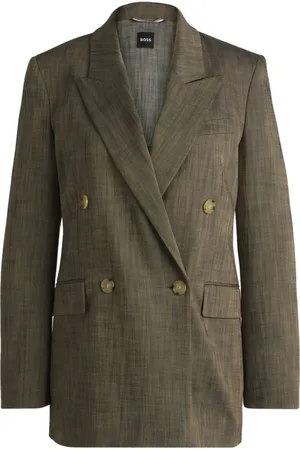 HUGO BOSS Kurtki, Kobieta, Zielony, L, Poliester, Zielona melanżowa marynarka o kroju tailor fit z tkaniny Sharkskin