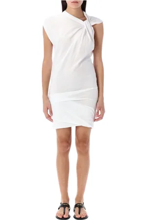 Isabel Marant Sukienki, Kobieta, Biały, M, Bawełna, Biała Sukienka Mini z Dekoltem Twist