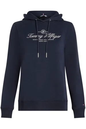 Tommy Hilfiger Bluzy, Kobieta, Niebieski, M, Regularna Bluza z Kapturem Hilfiger SCR