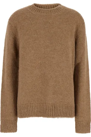 Jil Sander Swetry, Kobieta, Beżowy, S, Wełna, Beżowy sweter wełniany z okrągłym dekoltem