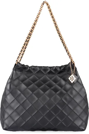 Tory Burch Torebki, Kobieta, Czarny, ONE SIZE, Skóra, Pikowana skórzana torba z zapięciem na sznurek