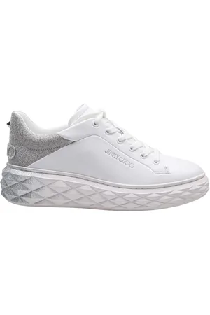 Jimmy Choo Buty, Kobieta, Biały, 36 EU, Skóra, Białe Sneakersy Skórzane z Brokatowym Efektem Ombre