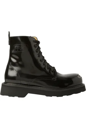 Kenzo Buty, Kobieta, Czarny, 39 EU, Skóra, Sznurowane botki z ikonicznymi nadrukami