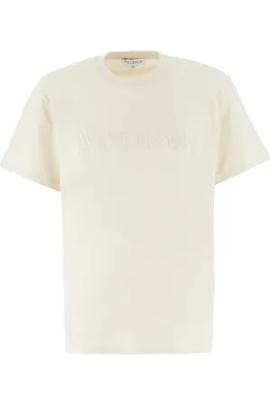 J.W.Anderson Koszulki, Mężczyzna, Beżowy, XL, Bawełna, Koszulka Crewneck z haftowanym logo