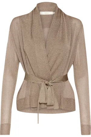 INWEAR Swetry, Kobieta, Żółty, M, Złoty Krótki Kardigan z Połyskiem