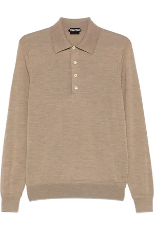 Tom Ford Koszulki, Mężczyzna, Beżowy, L, Wełna, Polo Z Cienkiej Wełny Merino