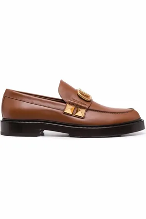 VALENTINO GARAVANI Buty, Mężczyzna, brązowy, 40 EU, Skóra, Skórzane mokasyny ze zdobieniami Stud Sign