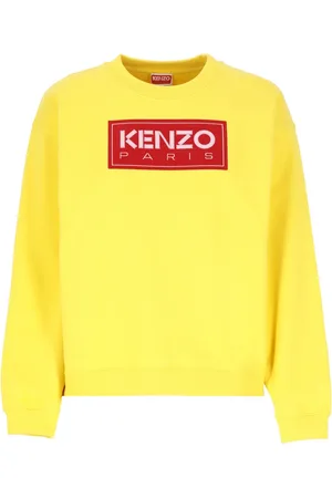 Kenzo Bluzy, Kobieta, Żółty, L, Bawełna, Złoty Sweter z Naszywką Logo Paris
