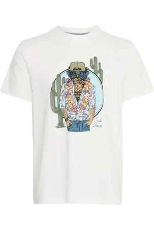 Blend Koszulki, Mężczyzna, Biały, M, Len, Męski T-shirt z nadrukiem