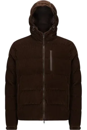 Moncler Kurtki, Mężczyzna, brązowy, L, Bawełna, Kordowa kurtka puchowa z kapturem