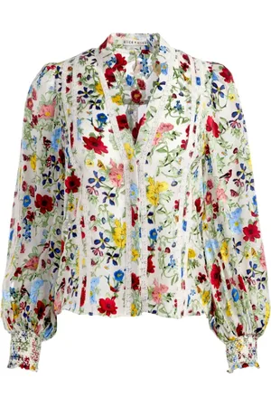 ALICE+OLIVIA Bluzki, Kobieta, Wielobarwność, M, Koszula z kwiatowym wzorem i dekoltem w serek