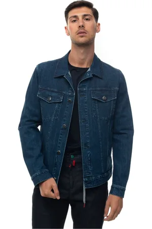 Kiton Kurtki, Mężczyzna, Niebieski, L, Denim, Denimowa kurtka Harrington