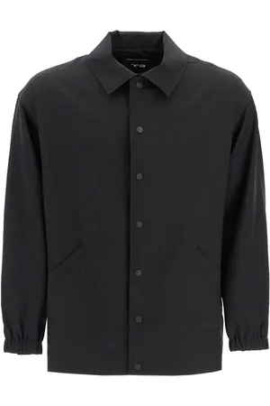 Y-3 Kurtki, Mężczyzna, Czarny, S, Poliester, Overshirt w paski z zatrzaskami