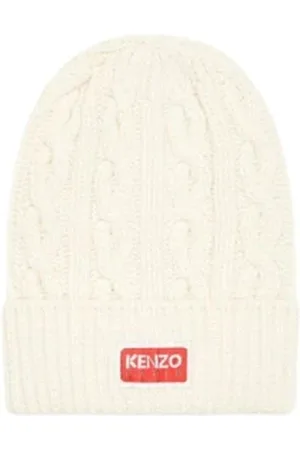 Kenzo Akcesoria, Mężczyzna, Biały, ONE SIZE, Wełna, Czapka Beanie z Logo