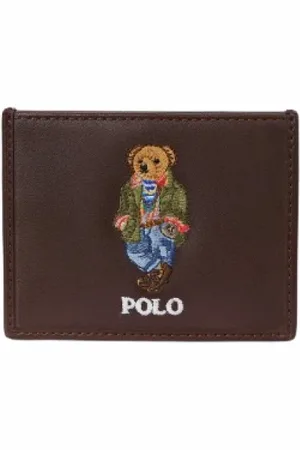 Ralph Lauren Akcesoria, Mężczyzna, brązowy, ONE SIZE, Skórzany Uchwyt na Karty Polo Bear