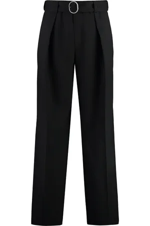 Jil Sander Spodnie, Mężczyzna, Czarny, L, Wełna, Wełniane spodnie z plisami i paskiem