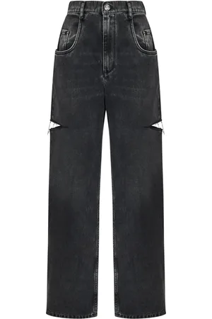 Maison Margiela Jeansy, Kobieta, Czarny, S, Bawełna, Czarne Jeansyy Loose-Fit z Detalami Slash