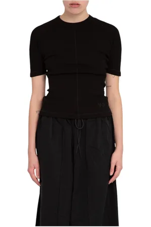 Y-3 Koszulki, Kobieta, Czarny, M, Bawełna, Dopasowany T-shirt z krótkim rękawem