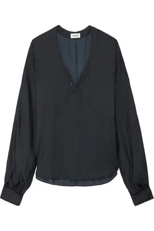 Zadig & Voltaire Bluzki, Kobieta, Czarny, L, Poliester, Satynowa Czarna Luźna Bluzka