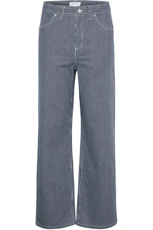 Part Two Spodnie, Kobieta, Czarny, L, Denim, Spodnie w prążki o luźnym kroju