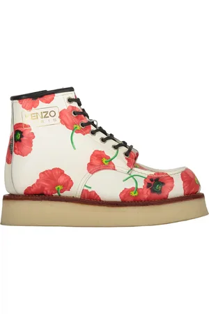 Kenzo Buty, Mężczyzna, Biały, 42 EU, Skóra, Skórzane botki z kwiatowym wzorem