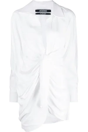 Jacquemus Sukienki, Kobieta, Biały, XS, Biała asymetryczna sukienka z węzłami