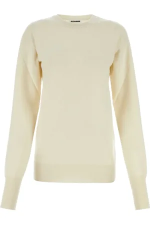 Jil Sander Swetry, Kobieta, Biały, S, Kaszmir, Kaszmirowy sweter w kolorze kości słoniowej