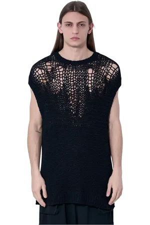 YOHJI YAMAMOTO Swetry, Mężczyzna, Czarny, ONE SIZE, Sweter z otwartym splotem
