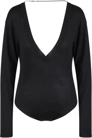Saint Laurent Koszulki, Kobieta, Czarny, M, Kaszmir, Kaszmirowo-jedwabne Body z głębokim dekoltem
