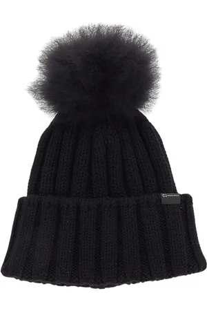 Woolrich Akcesoria, Kobieta, Czarny, S, Wełna, Przytulna Czapka Beanie z Pomponem
