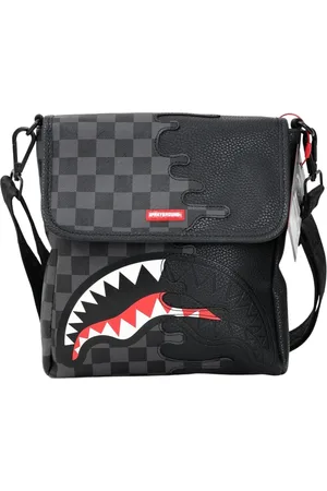 Sprayground Torebki, Mężczyzna, Czarny, ONE SIZE, Torebka na ramię w kratkę z rekinem