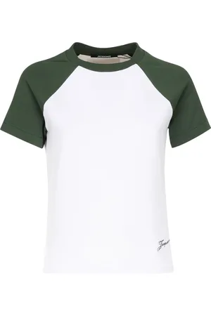 Jacquemus Koszulki, Kobieta, Biały, XS, Bawełna, Koszulka baseballowa z kontrastowymi wstawkami