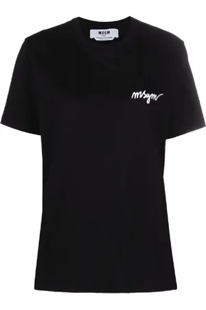 Msgm Koszulki, Kobieta, Czarny, S, Len, Czarna koszulka dla kobiet