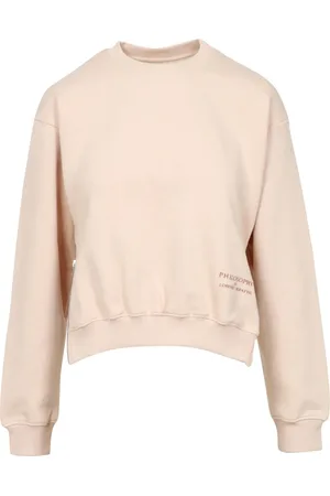 Serafini Bluzy, Kobieta, Beżowy, M, Beżowy Sweter z Wyszytym Logo