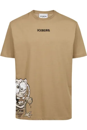 Iceberg Koszulki, Mężczyzna, brązowy, S, T-shirt w kolorze błota o regularnym kroju z nadrukiem Sponge Boba