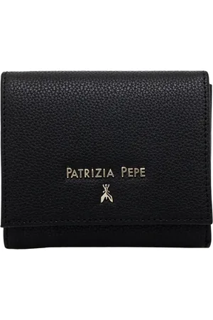 Patrizia Pepe Akcesoria, Kobieta, Czarny, ONE SIZE, Skóra, Portfel Damski Zapinany na Zatrzask