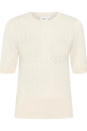 Saint Tropez Swetry, Kobieta, Beżowy, 2XL, Wzorzysty Sweter Puff Pullover Ice
