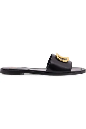 VALENTINO GARAVANI Buty, Kobieta, Czarny, 36 EU, Skóra, Skórzane klapki z logo VLogo