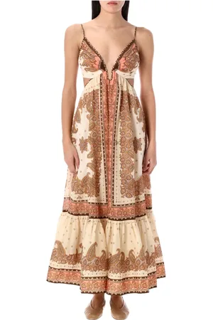 ZIMMERMANN Sukienki, Kobieta, Wielobarwność, S, Bawełna, Sukienka Maxi Maxine Plunge
