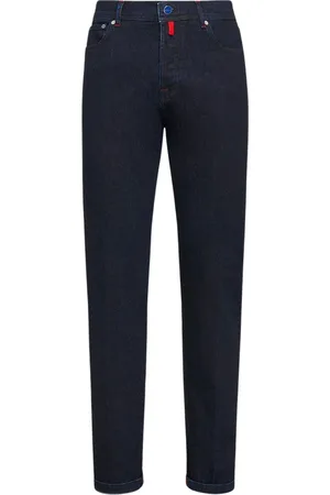 Kiton Jeansy, Mężczyzna, Niebieski, W33, Denim, Slim Jeansyy z Ciemnego Granatowego Cottonu